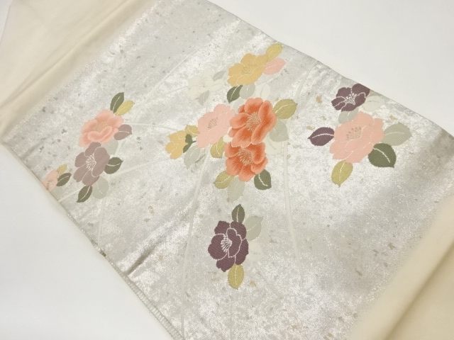 リサイクル　引箔花に葉模様織出し名古屋帯